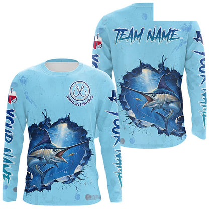 Custom Marlin Fishing Long Sleeve Tournament Shirts, Marlin Saltwater Fishing Apparel | Blue NBT688