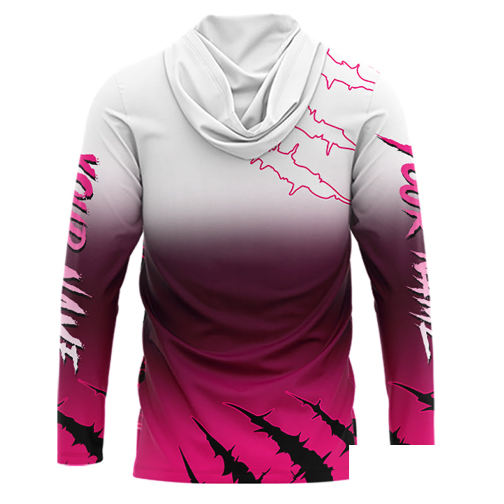 Largemouth Bass Long Sleeve Hooded Fishing Shirts Pink Angry Fish, Bass Fishing Shirts NBT387