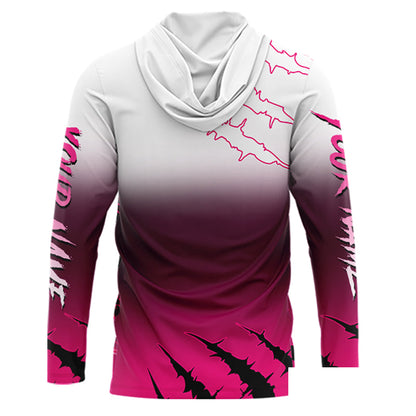 Largemouth Bass Long Sleeve Hooded Fishing Shirts Pink Angry Fish, Bass Fishing Shirts NBT387