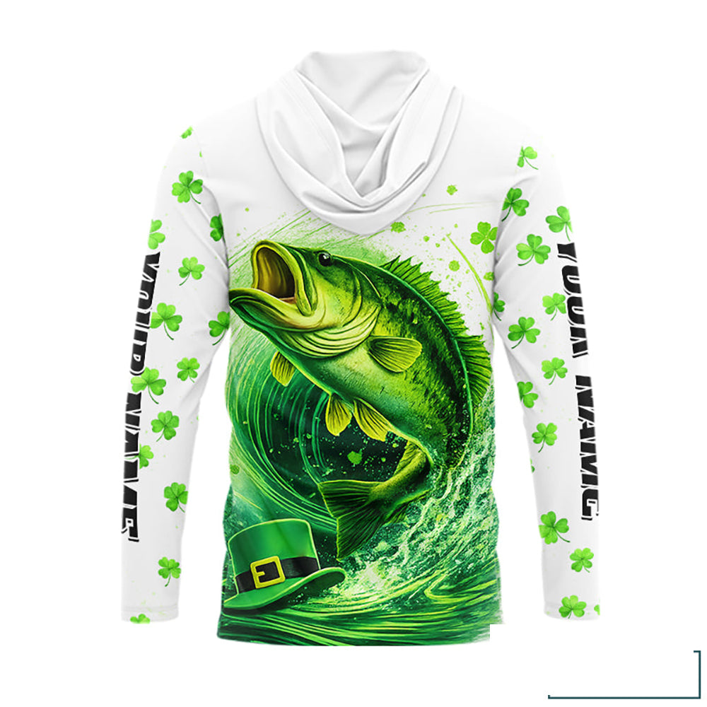 Personalized St Patrick's Day Shirts Largemouth Bass Fishing Long Sleeve Hooded, Custom Bass Fishing Jerseys NBT383