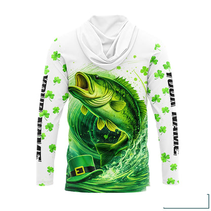 Personalized St Patrick's Day Shirts Largemouth Bass Fishing Long Sleeve Hooded, Custom Bass Fishing Jerseys NBT383