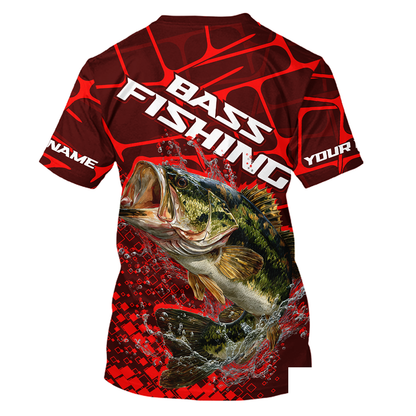 Largemouth Bass Fishing, Fishing Shirt Scale Custom Name Long Sleeves, Fishing Gift |Red NHT391