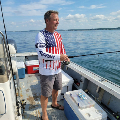 Custom American Flag Fishing Shirt with UV Protection - Personalized Name A12