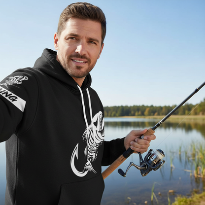 Black Fish hook skull fish reaper skeleton Custom name fishing jerseys  | Hoodie - NPQ777