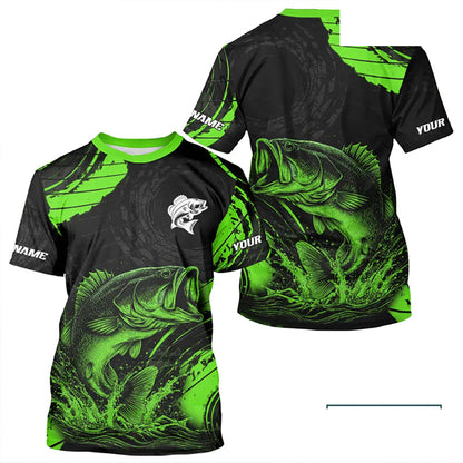 Personalized Bass Fishing Jerseys, Bass Fishing Scale Short Sleeve Shirt| Green NHT386