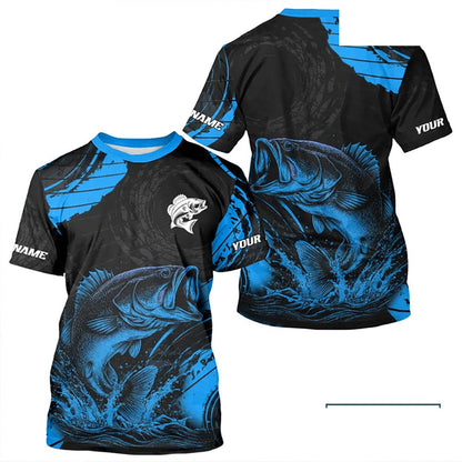 Personalized Bass Fishing Jerseys, Bass Fishing Scale Short Sleeve Shirt| Blue NHT387