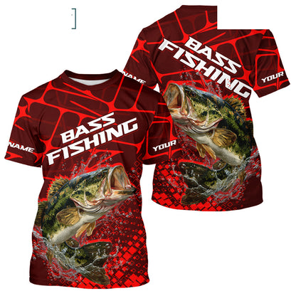 Largemouth Bass Fishing, Fishing Shirt Scale Custom Name Long Sleeves, Fishing Gift |Red NHT391