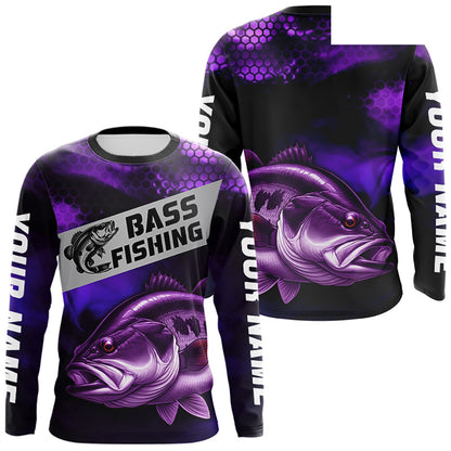Purple Largemouth Bass Long Sleeve Fishing Shirts, Custom Big Bass Fishing Jerseys NBT379