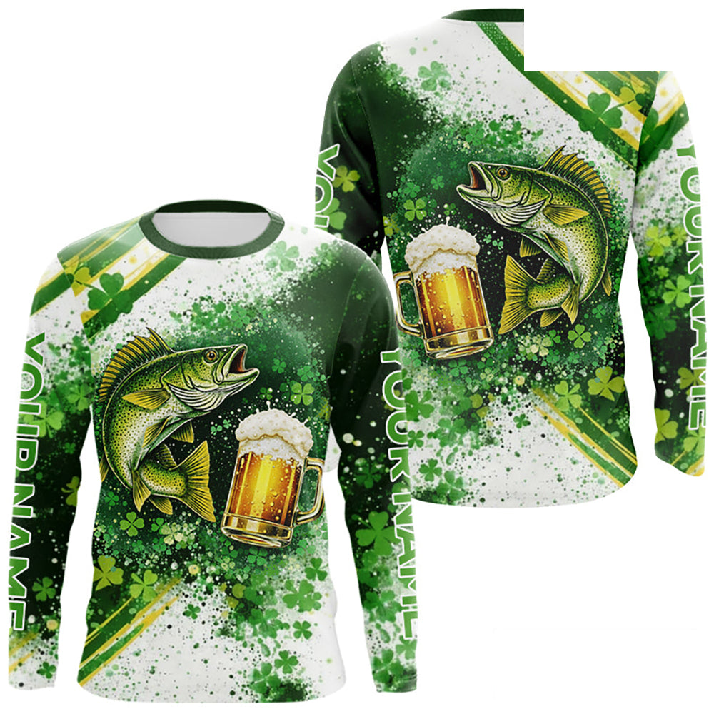 St Patrick Day Walleye Mens Long Sleeve Fishing Shirts UV Protetion, Walleye Fishing Shirts NBT384