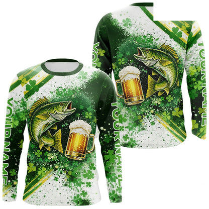 St Patrick Day Walleye Mens Long Sleeve Fishing Shirts UV Protetion, Walleye Fishing Shirts NBT384