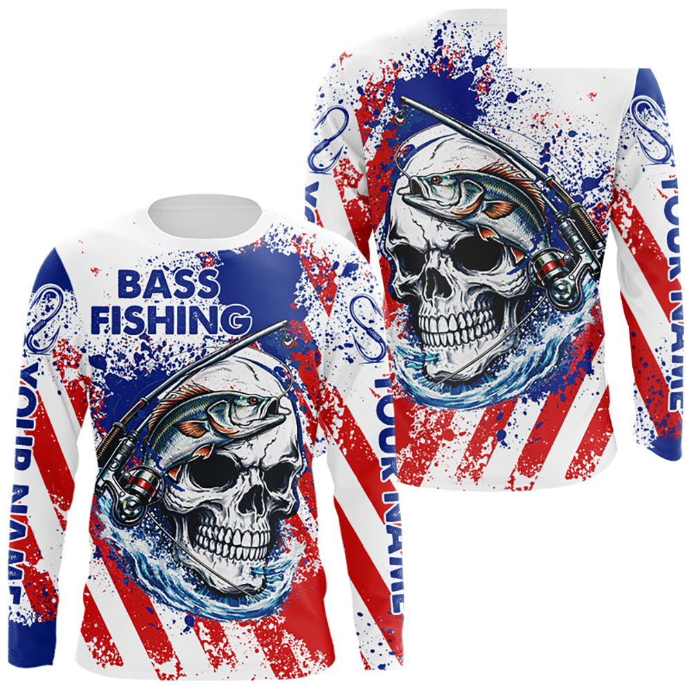 Custom American Flag Fishing Shirts Largemouth Bass Fishing Long Sleeve, Bass Fishing Shirts For Men NBT385