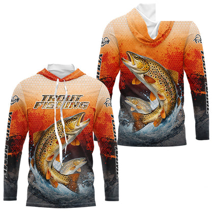 Brown Trout Long Sleeve Hooded Fishing Shirts Custom Name, Fishing Gifts Trout Fishing Shirts NBT380