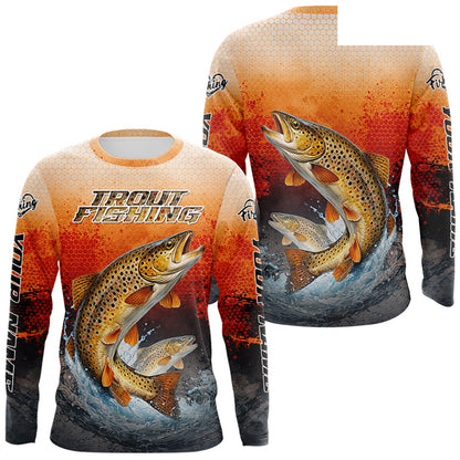 Brown Trout Long Sleeve Fishing Shirts Custom Name, Fishing Gifts Trout Fishing Shirts NBT380