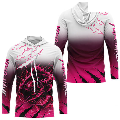 Largemouth Bass Long Sleeve Hooded Fishing Shirts Pink Angry Fish, Bass Fishing Shirts NBT387