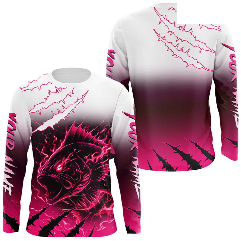 Largemouth Bass Long Sleeve Fishing Shirts Pink Angry Fish, Bass Fishing Shirts NBT387