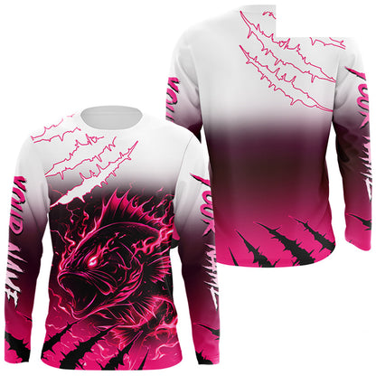 Largemouth Bass Long Sleeve Fishing Shirts Pink Angry Fish, Bass Fishing Shirts NBT387
