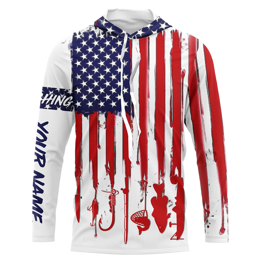 Custom American Flag Fishing Shirt with UV Protection - Personalized Name A12