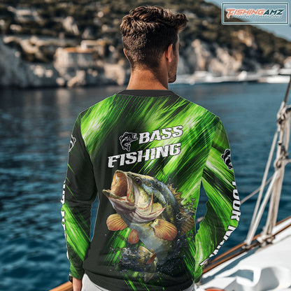 Green Camo Largemouth Bass Fishing Jersey For Men, Bass Fishing Performance Shirts Personalized Gifts NBT370