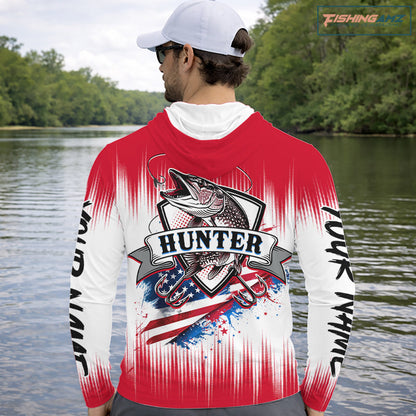 Personalized American Flag Northern Pike Long Sleeve Hooded Shirts, Patriotic Pike Fishing Jerseys|Red NBT656