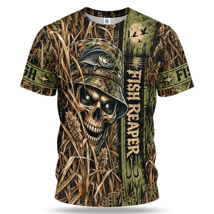 Personalized Skeleton Fish Reaper Fishing Graphic T-Shirt