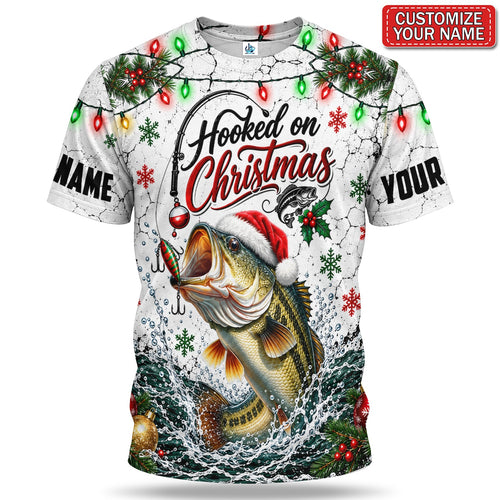 Personalized Hooked on Christmas Bass Fishing 3D T-Shirt