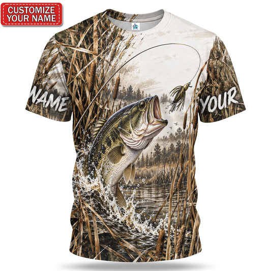 Personalized Largemouth Bass Fishing Graphic T-Shirt