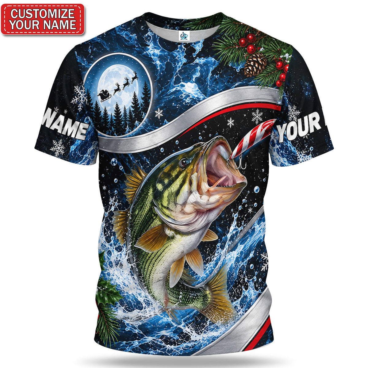 Personalized Largemouth Bass Christmas Fishing T-Shirt