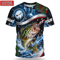 Personalized Largemouth Bass Christmas Fishing T-Shirt