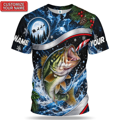 Personalized Largemouth Bass Christmas Fishing T-Shirt