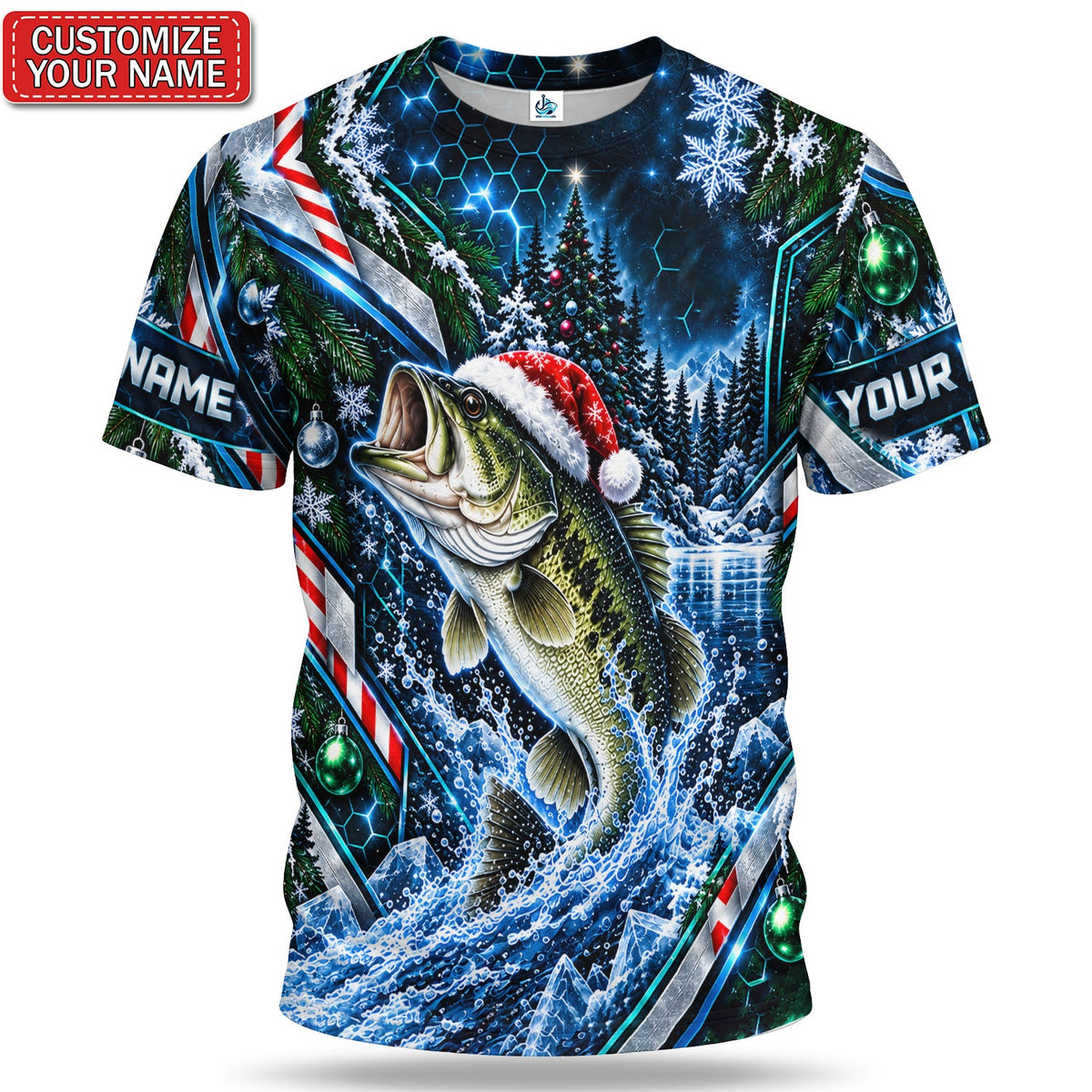 Personalized Christmas Bass Fishing Graphic T-Shirt