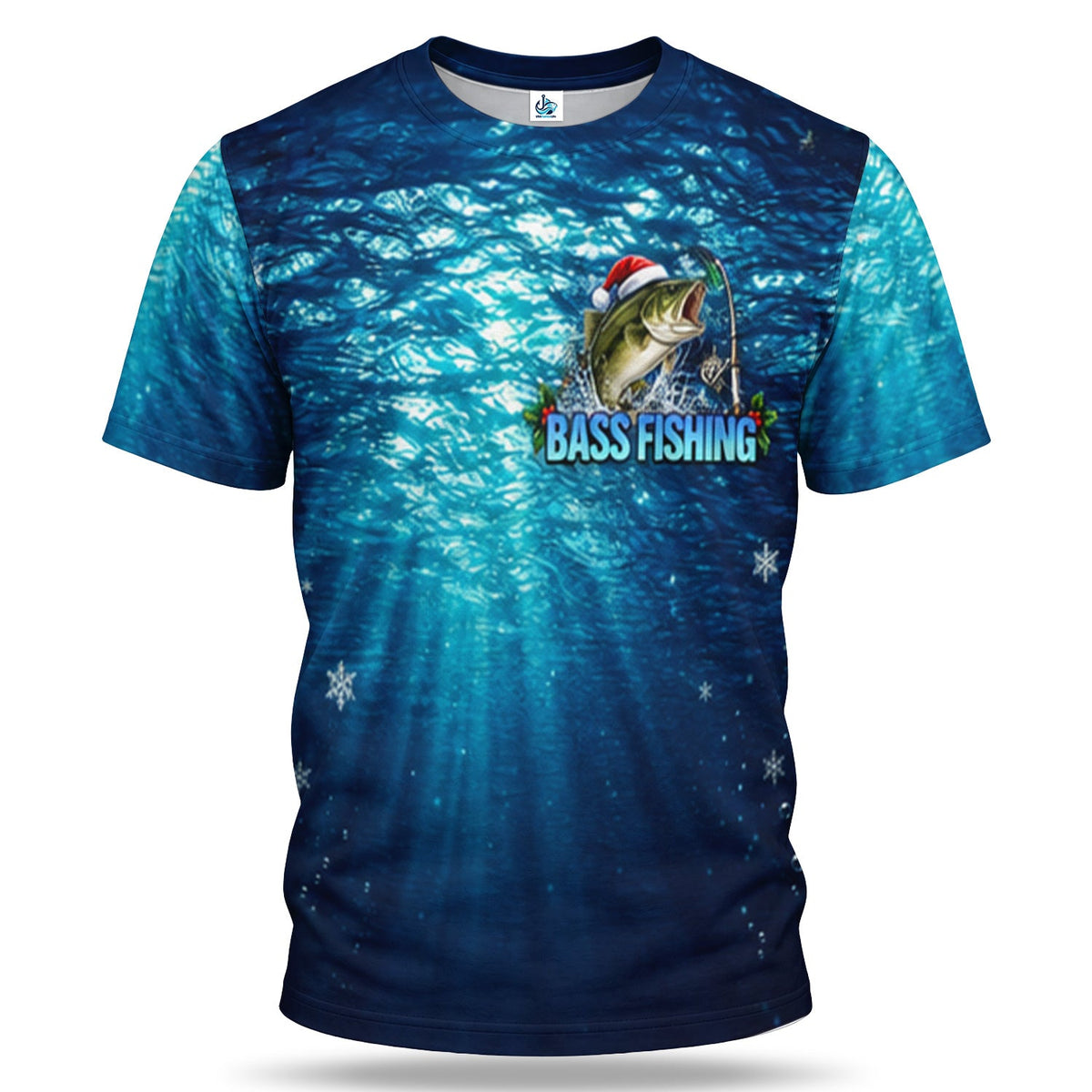Santa Hat Bass Fishing in Blue Water 3D T-Shirt