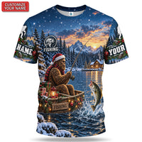 Personalized Christmas Bear Fishing Graphic T-Shirt