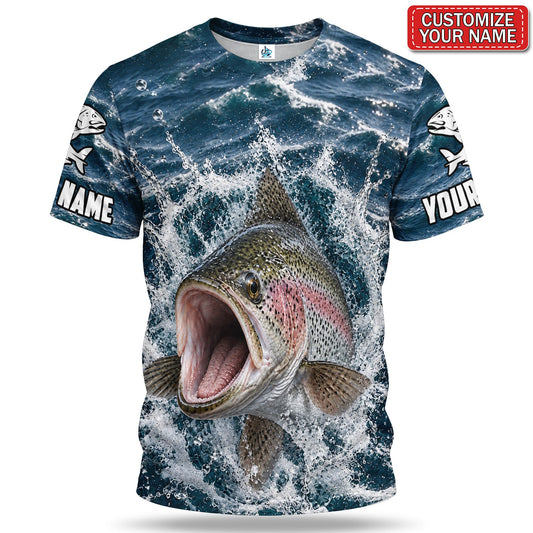 Personalized Rainbow Trout Water Splash 3D Fishing T-Shirt