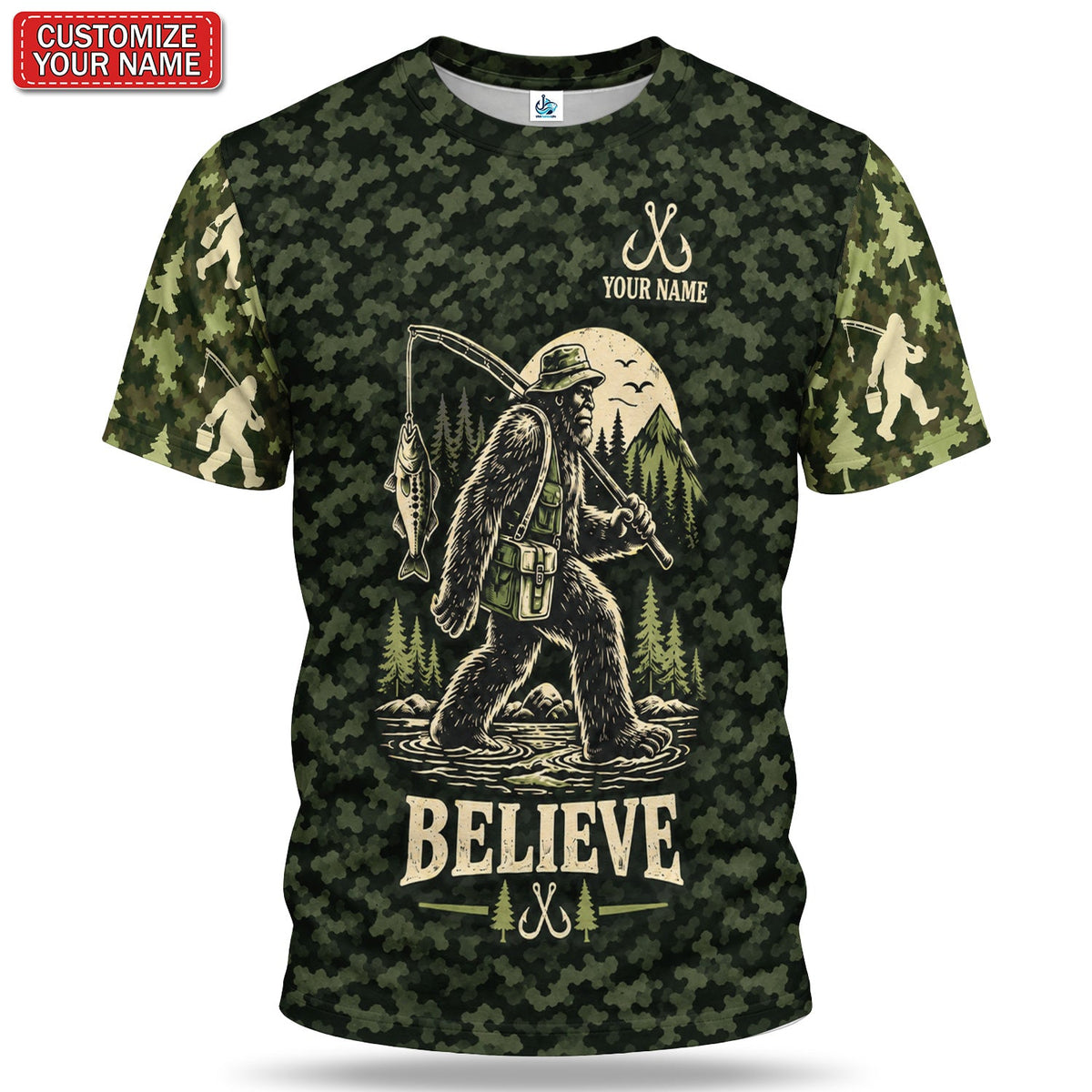 Personalized Bear Fishing Graphic T-Shirt, Believe Design