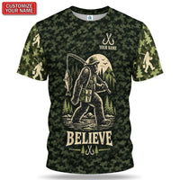 Personalized Bear Fishing Graphic T-Shirt, Believe Design