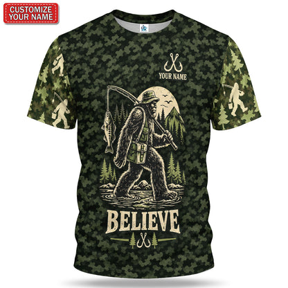 Personalized Bear Fishing Graphic T-Shirt, Believe Design