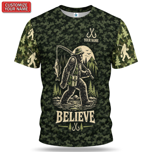 Personalized Bear Fishing Graphic T-Shirt, Believe Design