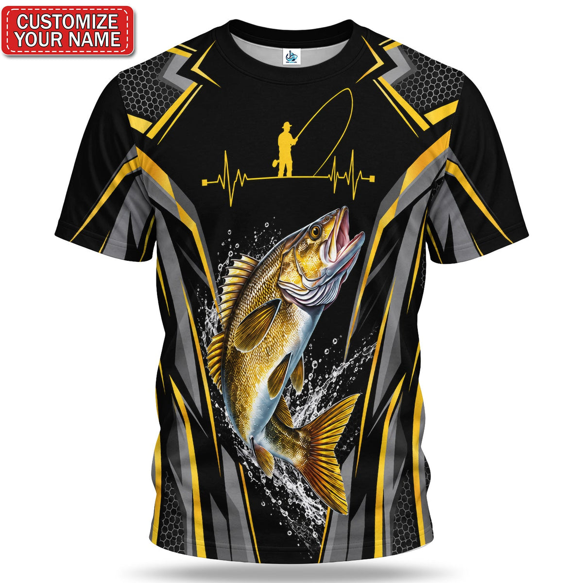 Personalized Fish and Fishing Rod Graphic T-Shirt