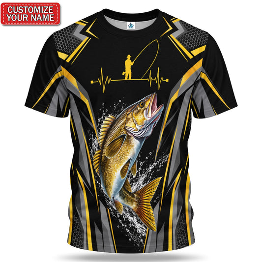 Personalized Fish and Fishing Rod Graphic T-Shirt