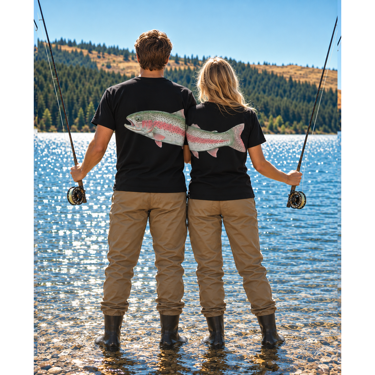 Matching Rainbow Trout Fishing Couple T-Shirt, Gift for Him, Her