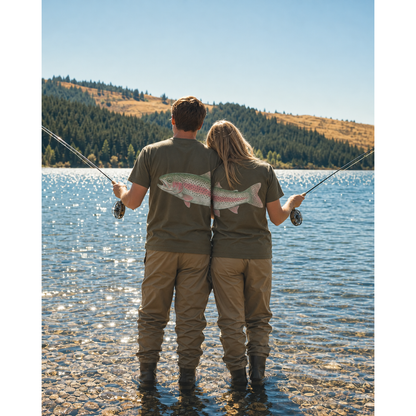 Matching Rainbow Trout Fishing Couple T-Shirt, Gift for Him, Her