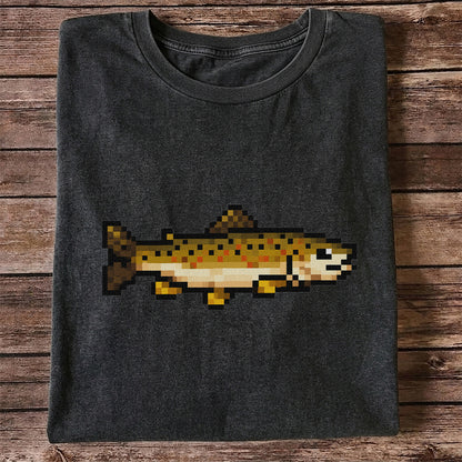 Pixel Art Trout Fishing T-Shirt Retro Fishing Tee