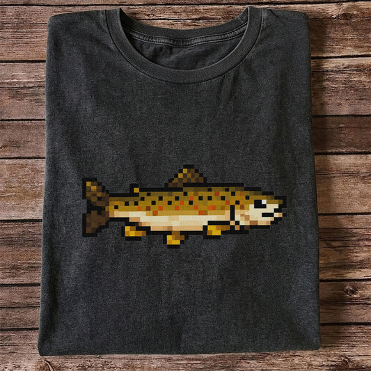 Pixel Art Trout Fishing T-Shirt Retro Fishing Tee