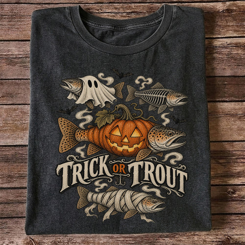 Trick or Trout Spooky Fish Halloween Graphic T-Shirt