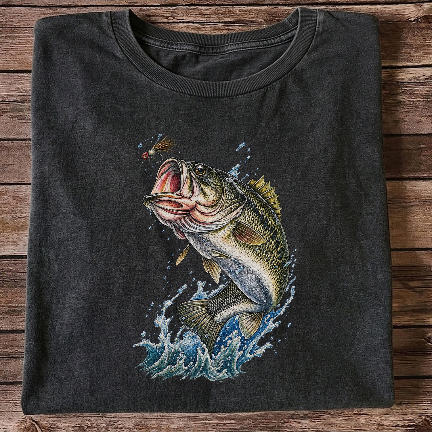 Largemouth Bass Leaping for a Fly Fishing Graphic T-Shirt