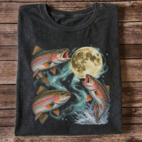 Rainbow Trout Under the Full Moon Fishing Graphic T-Shirt
