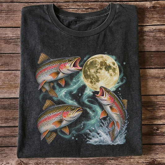 Rainbow Trout Under the Full Moon Fishing Graphic T-Shirt