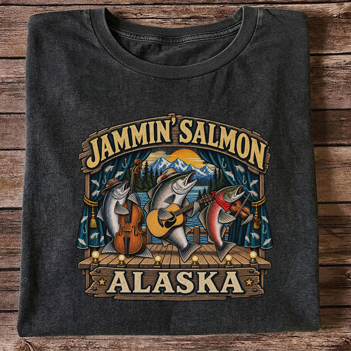 Jammin' Salmon Alaska Fish Band Graphic T-Shirt