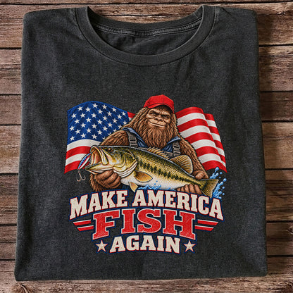 Make America Fish Again Bigfoot Bass Fishing T-Shirt