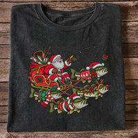 Santa Pulling Festive Bass Fishing Graphic T-Shirt